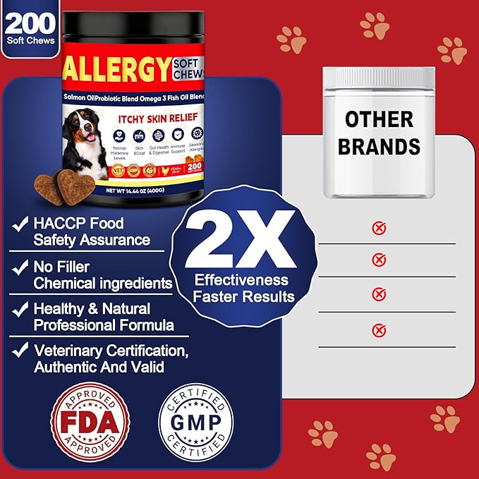 Dog Allergy Chews for Itchy Skin Relief – Dog Allergy Itching Skin Relief & Immune Support Anti Itch Probiotics for Yeast, Itchy Skin and Itchy Ears – Gut & Immune Support, 200 Chews