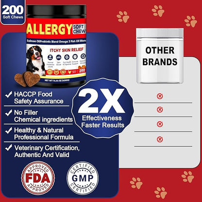 Dog Allergy Chews for Itchy Skin Relief – Dog Allergy Itching Skin Relief & Immune Support Anti Itch Probiotics for Yeast, Itchy Skin and Itchy Ears – Gut & Immune Support, 200 Chews