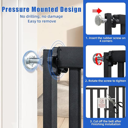 SHYUJAJIE 71 Inch Extra Tall Pet Gate for Cats, 29.5-48" Adjustable Wide Dog Gates, Pressure Mounted Walk Through Tall Cat Gate for Doorways,Hallway,Stairs,House（Black）