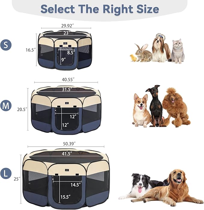 Dog Playpen for Small Dogs & Puppies, 40.55" Portable Indoor Outdoor Puppy Playpen with Bowl, Waterproof Floor, Foldable Pop-Up Pet Pen for Home, Travel & Daily Use