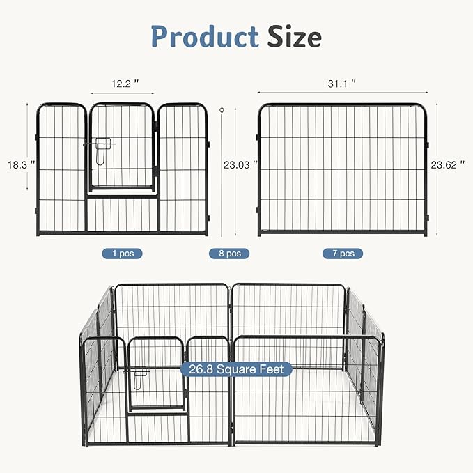 DUMOS Dog Playpen Indoor, Metal 24 Inch 8 Panels Foldable Pet Fence with Door, Outdoor Small Medium Large Dog Puppy Portable Exercise Play Pen for RV Camping, Trips, Play Yard