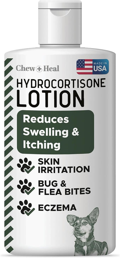 Chew + Heal Labs Hydrocortisone Lotion for Dogs - 8 oz Anti Itch Cream for Irritated Skin, Flea Bites, Itching, and More - Made in the USA