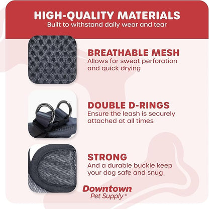Downtown Pet Supply Step-in Dog Harness – No Pull, Adjustable Padded Mesh with Reflective Trim, Secure Buckle Strap – Comfortable & Breathable Small Dog Harness, Medium, Charcoal
