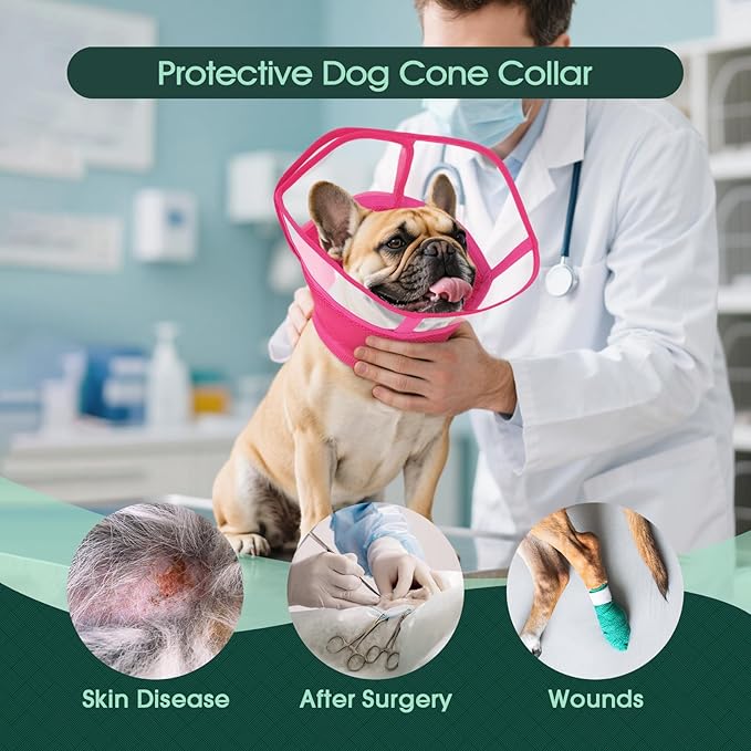 Kuoser Large Dog Cone Collar After Surgery, Soft Cone for Dogs to Stop Licking, Breathable Pet Recovery Collar Comfortable Elizabethan Collars, Adjustable Protective Dog Cones for Large Dogs, Rose L