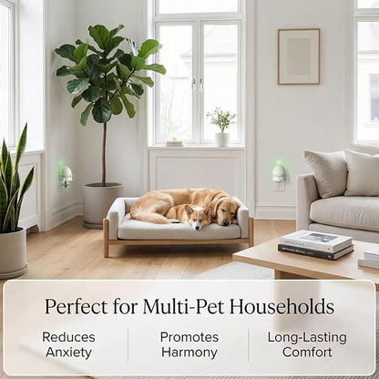 Dog Calming Pheromone Diffuser Kit, Pet Diffuser for Stress Support, Reduces Stress and Promotes Relaxed Behavior, 2 Plug-in & 4 Packs Refill, 120 Day Supply (Non-Toxic, Safe & Inedible), with Light