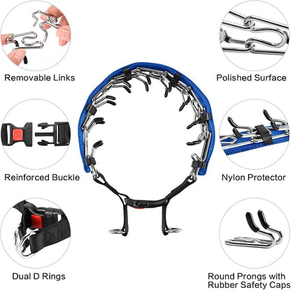 Prong Training Collar with Comfort Tips and Quick Release Snap Buckle - Dog Choke Pinch Collar with Nylon Cover - Classic Collar and Leash
