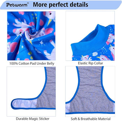 PetWarm Dog Surgery Suit, Pet Surgical Recovery Suit Female and Male, Dog Onesie for Surgical, Anti-Licking Dog Surgery Recovery Suit, Unicorn Pattern, Blue, M