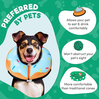BENCMATE Inflatable Dog Cone Collar Alternative, Soft Dog Cone for Small Medium Large Dogs and Cats, Neck Recovery ECollar Donut Collar After Surgery (Medium+, Donut-Blue)