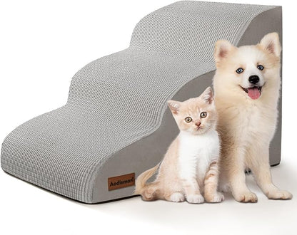 Aodisman 3-Step Dog Ramp and Stairs for Sofa and Chair - Non-Slip Sturdy Pet Steps for Small Dogs and Cats,15.7" H,Light Grey