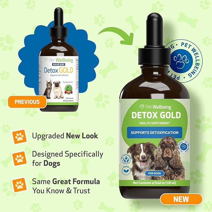 Pet Wellbeing Detox Gold for Dogs & Cats - Gentle Detoxification & Elimination Support, Immune System Care, Nettle, Blessed Thistle - Veterinarian-Formulated Herbal Supplement 4 oz (118 ml)