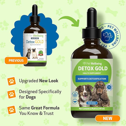 Pet Wellbeing Detox Gold for Dogs & Cats - Gentle Detoxification & Elimination Support, Immune System Care, Nettle, Blessed Thistle - Veterinarian-Formulated Herbal Supplement 4 oz (118 ml)