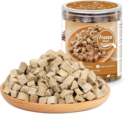 Dancing Tail Freeze Dried Raw Cat and Dog Treats, Healthy Limited Ingredient Duck Cube Weight Control Traing Treats for Small Dogs Cats 4.6 Ounce