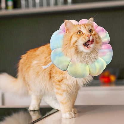 Flower Cat Cone, Uadonile Adjustable Dog Cone Collar, Soft Dog Elizabethan Collar Recovery E Collar After Surgery, Recovery E-Collar for Kittens/Puppies and Cats Recovery(Tie-dye Pink Blue, L)