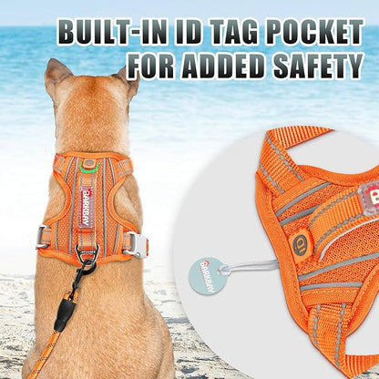 BARKBAY No Pull Dog Harness Large Reflective Dog Harness with Front Clip and Easy Control Handle for Walking Training Running with ID tag Pocket(Orange,XS)
