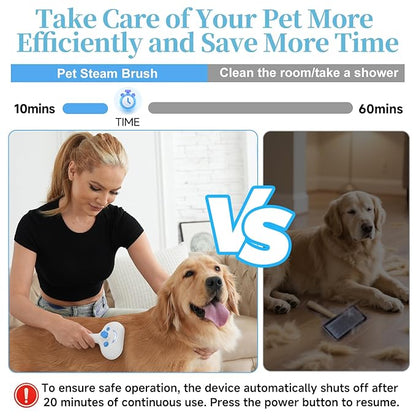 Pet Steam Brush for Dog & Cat - 3-in-1 Steam Grooming Brush for Shedding & Hair Removal - Self Cleaning Spray Comb with Mist for Long Haired Pets, Blue(waterless shampoo not include)