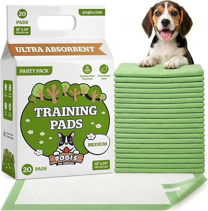 Pogi’s Puppy Pads with Sticky Tabs – Medium, Super Absorbent, Odor Blocking, 20-Count (18x24in)