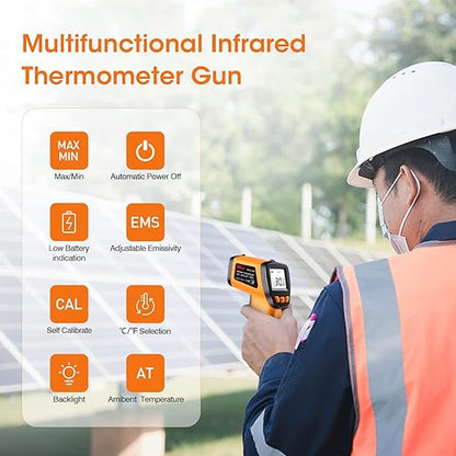 Infrared Thermometer Gun -58°F to 788°F, Laser Temperature Gun with Adjustable Emissivity, Non Contact Laser Thermometer for Cooking/BBQ/Pizza Oven/Grill & Engine - Heat Temperature Gun