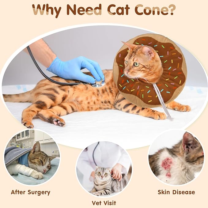 BEAUTYZOO Cat Cone Collars Soft, Cat Recovery E Collars After Surgery to Stop Licking, Adjustable Elizabeth Circle Collar Cute Pet Donut Pillow for Cats Kitten Small Dogs