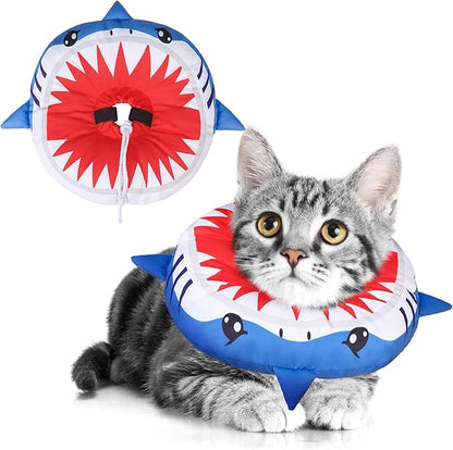 BEAUTYZOO Cat Cone Collars Soft, Cat Recovery E Collars After Surgery to Stop Licking, Adjustable Elizabeth Circle Collar Cute Pet Donut Pillow for Cats Kitten Small Dogs, Cute Shark M