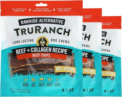 TRURANCH Collagen Chips - Collagen Dog Treats - Long Lasting Healthy Joint Support - Rawhide Alternative Chips - Skin & Coat Health - Made with Real Beef, Value Pack, 3 Bags, 1.5 lbs