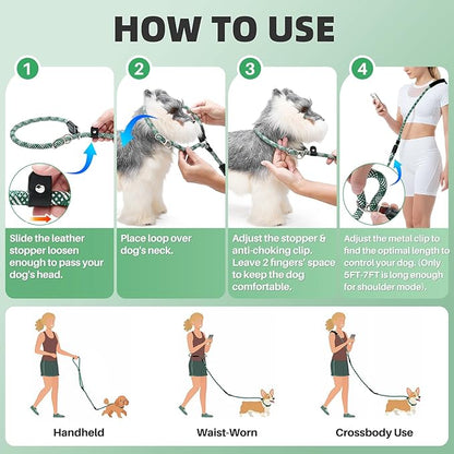SlowTon Slip Lead for Dogs - Hands Free No Tangle Adjustable 4-6 FT 1/2” Rope, Heavy Duty Nylon Leash for Large Medium Dogs that Pull, No Pull Training Slip Leashes, 20-120lb, Green