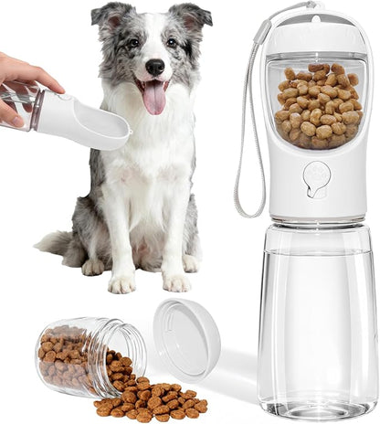 Dog Water Bottle, Portable Water Bottle with Food Container for Dogs Cat Pet Hiking Walking Travel Camping, Leak-Proof Dog Water Bowl Dispenser with Feeder Function Puppy Essentials