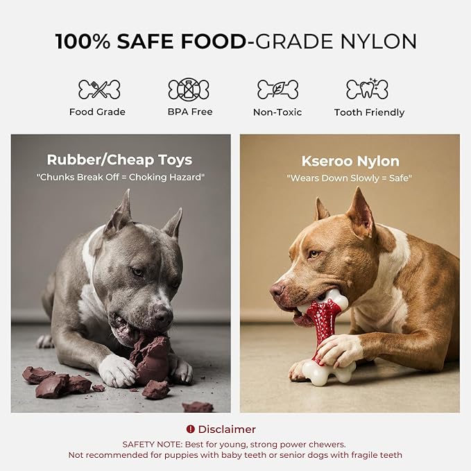 Kseroo 2-Pack Indestructible Dog Toys for Aggressive Chewers: Beef Flavored Hard Nylon Bone Chew Toys, Tough Dog Chew Toys for Large Dogs, Dog Toys to Keep Them Busy for Medium Large Breed, Red