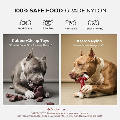 Kseroo 2-Pack Indestructible Dog Toys for Aggressive Chewers: Beef Flavored Hard Nylon Bone Chew Toys, Tough Dog Chew Toys for Large Dogs, Dog Toys to Keep Them Busy for Medium Large Breed, Red