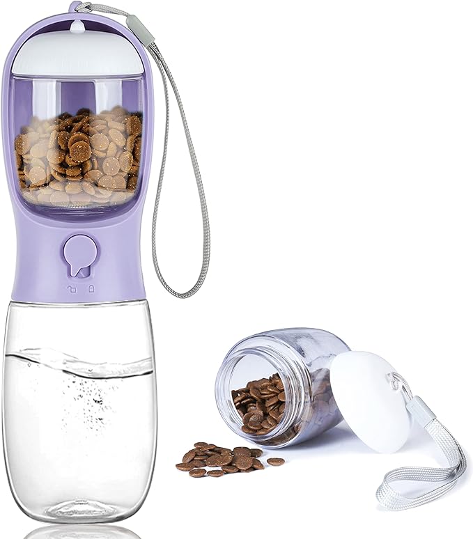 Dog Water Bottle with Food Container, Portable Leak Proof Pet Water Dispenser for Walking Hiking Travel, Puppy Essentials Accessories for Small Large Dogs, Dog Gifts (10oz/15oz/19oz)