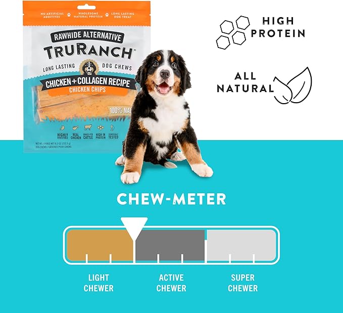 TRURANCH Collagen Chips - Collagen Dog Treats - Long Lasting Healthy Joint Support - Rawhide Alternative Chips - Skin & Coat Health - Made with Real Chicken, Value Pack, 3 Bags, 1.5 lbs