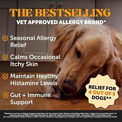 Allergy Skin Health – Allergy Itch Relief & Immune Support Chews with Fish Oil, Probiotics, & Vitamin E – Helps Reduce Normal Shedding, Soothe Sensitive Skin, & Digestive Health (Salmon Flavor, 90 Ct)