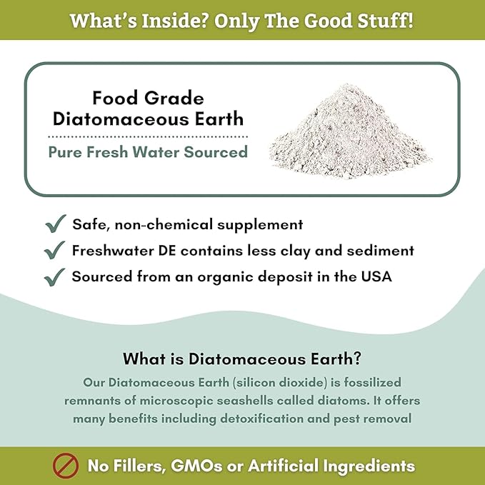 Wholistic Pet Organics Diatomaceous Earth - Food Grade for Dogs & Cats - 4 Oz - Multi Use Powder - Pet Safe Non-Chemical Freshwater Sourced Silica Supports Overall Health - Made in USA - 32 Scoops
