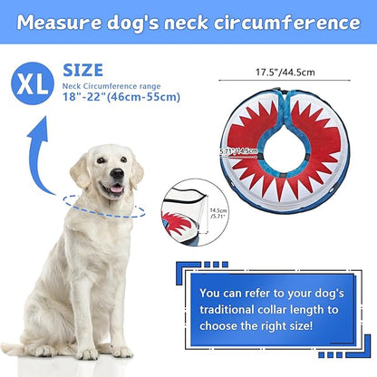 Inflatable Dog Cone Collar Soft Dog Cone Alternative After Surgery to Stop Licking for Large Medium Dogs Recovery Donut Cone Adjustable Neck Collar with Enhanced Anti-Licking Shield,Shark Blue,XL