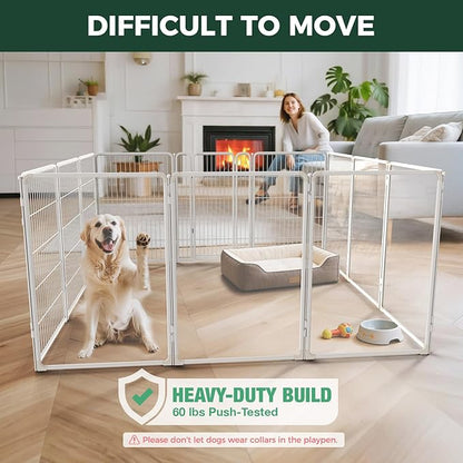 FXW AuraSpace Pro Acrylic & Wire Mesh Indoor Dog Playpen, 40" Height 12 Panels Metal Dog Pen for Medium and Large Dogs, White│Patented