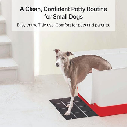 Indoor Dog Potty with High Walls and Low Entry for Small Dogs — Vertical Pad Holder, Splash Guard, and Clean Modern Design by DoggyBathroom (Red, Mini)
