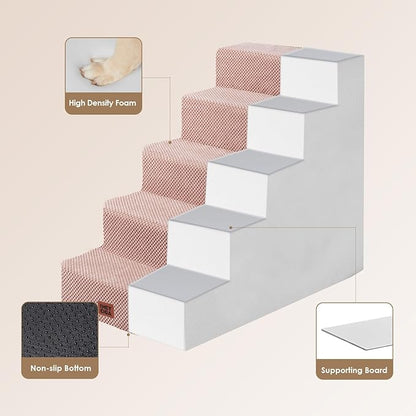 EHEYCIGA Dog Stairs for High Bed 22.5" H, 5-Step Dog Steps for Bed, Pet Steps for Small Dogs and Cats, Non-Slip Balanced Pet Ramp Indoor, Pink