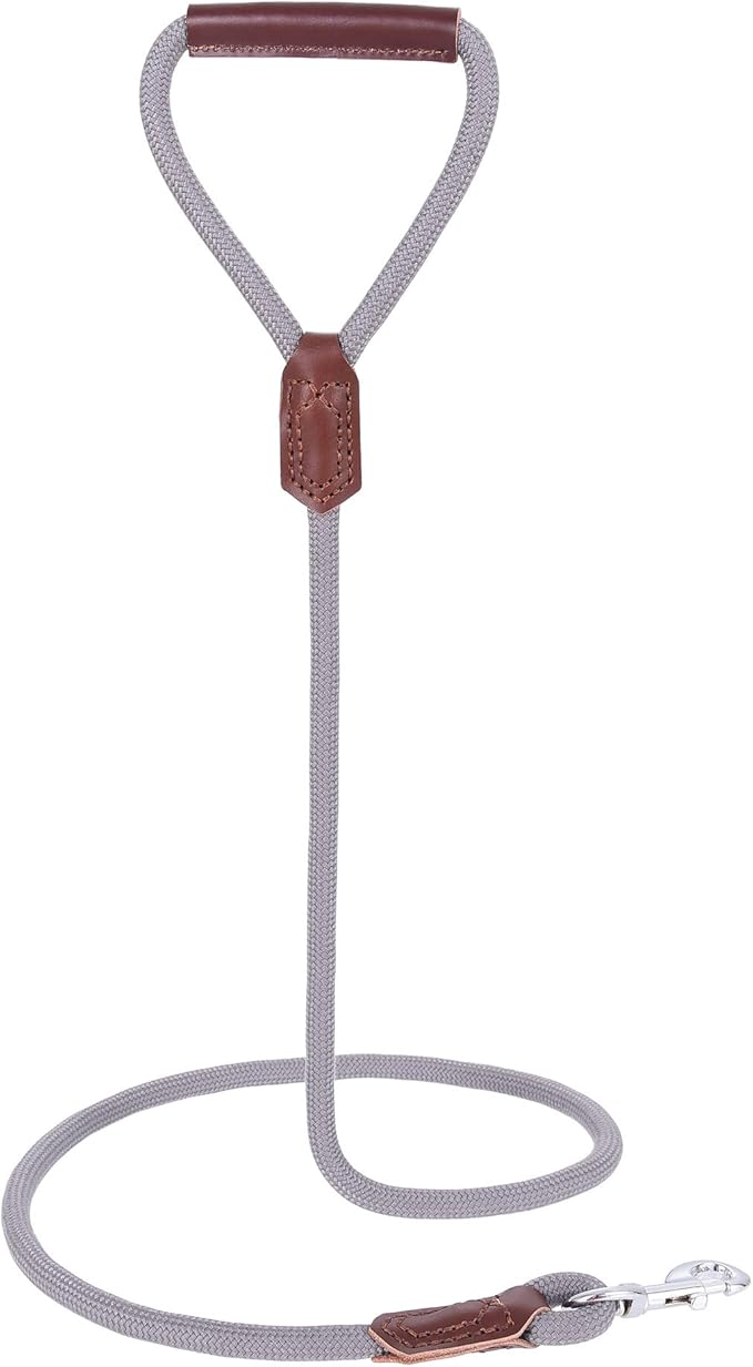 Mile High Life | Premium Leather Dog Leash | Strong Rope Leash | Leather Handle | Zinc Alloy Strong Clasp | Small Medium Large Dogs | 4/5/6 Feet(Gray, 72 Inch (Pack of 1))