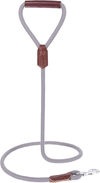 Mile High Life | Premium Leather Dog Leash | Strong Rope Leash | Leather Handle | Zinc Alloy Strong Clasp | Small Medium Large Dogs | 4/5/6 Feet(Gray, 72 Inch (Pack of 1))