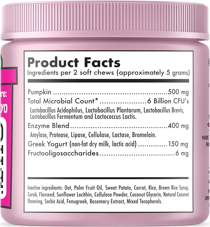 Probiotics for Dogs Natural Digestive Enzymes Prebiotics for Allergy Itch Relief Gut Flora Coprophagia Bowel Support Treatment Anti Diarrhea for Dogs Pet Health Immune System Support 30 Soft Chews