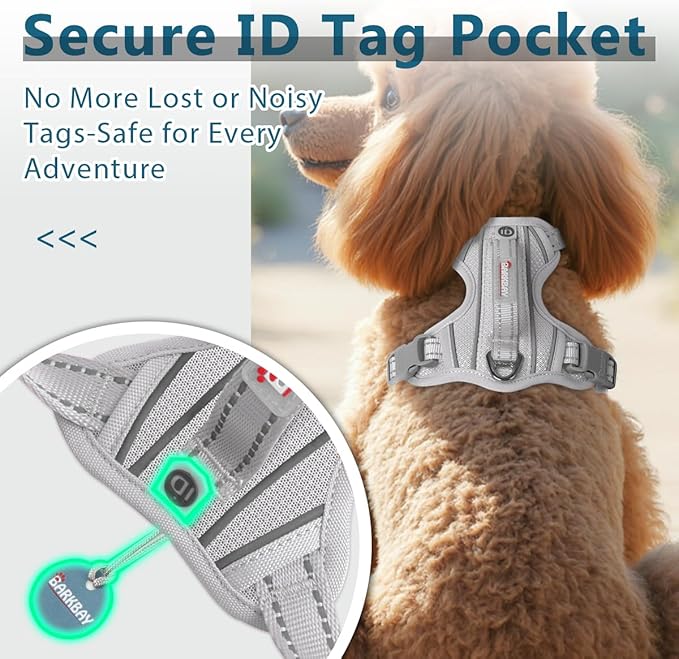 BARKBAY Dog Harness No Pull with ID Tag Pocket - Heavy Duty, Reflective, Easy Control for Large Dogs(Grey,S)