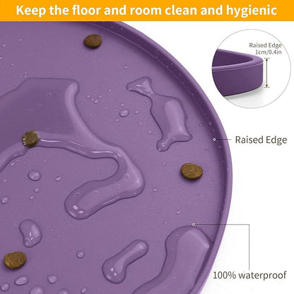 Ptlom Dog Food Mat Anti-Slip Dog Bowl Mats for Food and Water, Waterproof Pet Placemat Prevent Messy Spills to Floor, High-Lips Puppy Feeding Trays for Small Medium Large Dogs Cats, Silicone, Purple
