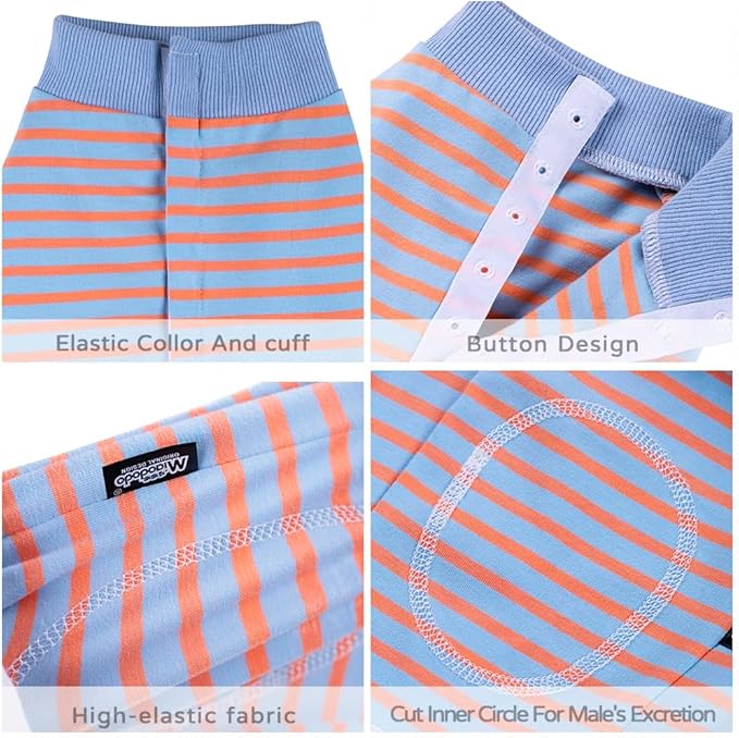 Dog Surgery Recovery Suit,Female Male Puppy Shirt,Dog Spay Neuter Onesie,E-Collar Cone Alternative,Abdominal Wound Protector,Prevent Licking Wound(Blue Orange Stripe-l)