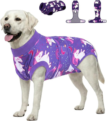 PetWarm Dog Surgical Suit, Dog Surgical Recovery Suit, Spay and Neuter, Prevents Licking After Surgery Onesie, Pet Recovery Suit for Dogs, Pet Recovery Shirt, Unicorn Pattern, Purple, 2XL