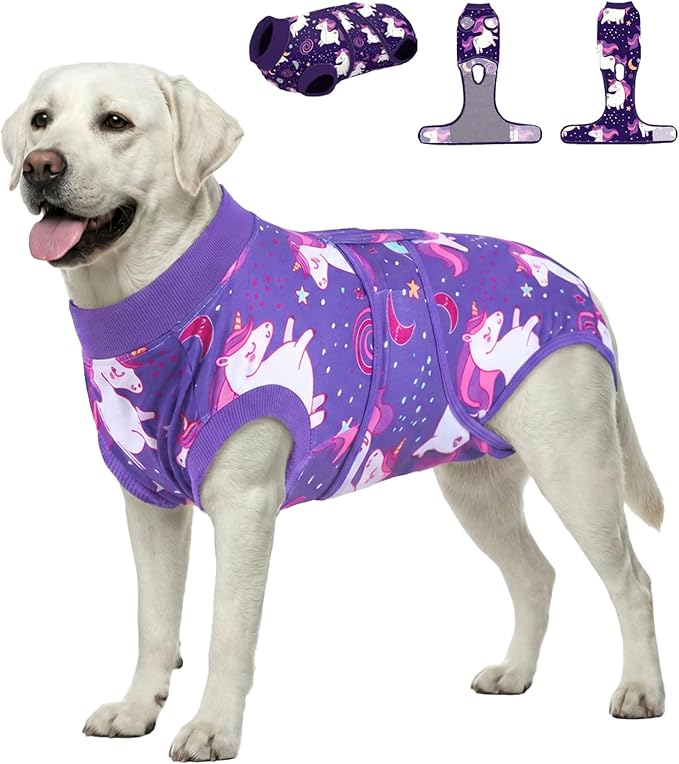 PetWarm Recovery Suit for Male Dogs Neutered, Dog Surgical Recovery Suit, Spay and Neuter, Prevents Licking After Surgery, Onesies for Dogs, Unicorn Pattern, Purple, XL