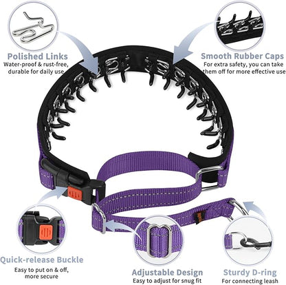 Mayerzon Martingale No Pull Collar for Medium Large Dogs, Patented Anti Pull Dog Collar with Buckle for Walking Training, with Reflective Stitching and Neoprene Padding, Adjustable(Purple, L)