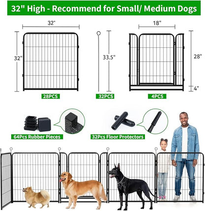 Kfvigoho Dog Playpen Outdoor Extra Wide 32 Piece Panels Heavy Duty Dog Fence 32" Height Anti-Rust with Doors Portable for RV Camping Yard, Total 84FT, 561 Sq.ft, Snowy Black
