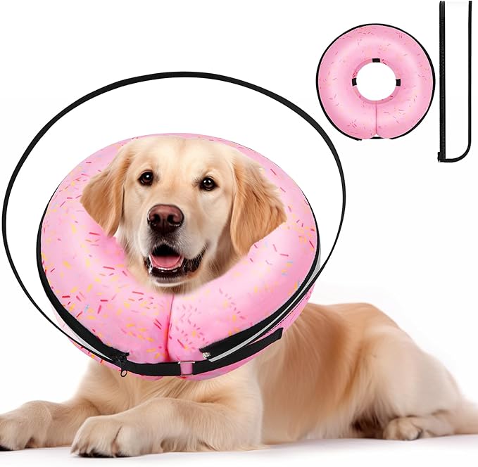2-in-1 Soft Inflatable Dog Cone Collar Alternative with Enhanced Anti-Licking Guard Shield, Dog Donut Collar After Surgery, Adjustable Recovery Cones for Medium Small Dogs and Cats (Donut Pink, S)