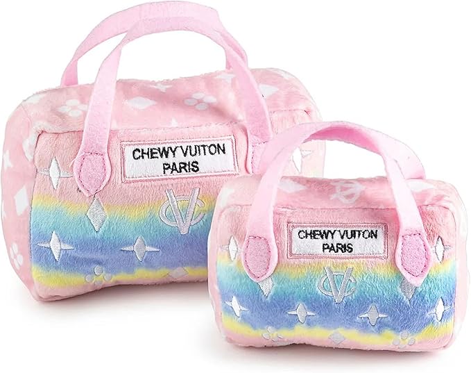 Haute Diggity Dog Chewy Vuiton Handbag Plush Squeaky Dog Toy, Soft Durable Designer-Inspired Stuffed Puppy Chew Toys for Small & Medium Dogs, Machine-Washable (Pink Ombre) Small