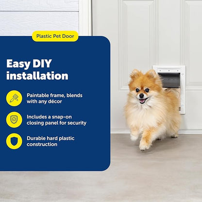 PetSafe Plastic Pet Door - Easy Install for Wood, PVC Metal & Paneled Doors - Rust-Free Plastic Frame - Flap Dimensions 5 1/4" W x 8 1/8" H - for Small Pets Weighing Up to 15 Lb