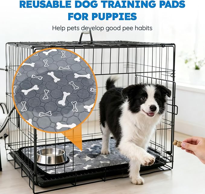 2 Pack Washable Pee Pads for Dogs, Absorbent Reusable Puppy Training Pads, Leakproof, Non-Slip, Waterproof Cat Doggie Pad Pet Potty Mat for Indoor&Outdoor, Whelping, Crate, Gray 18"x24"